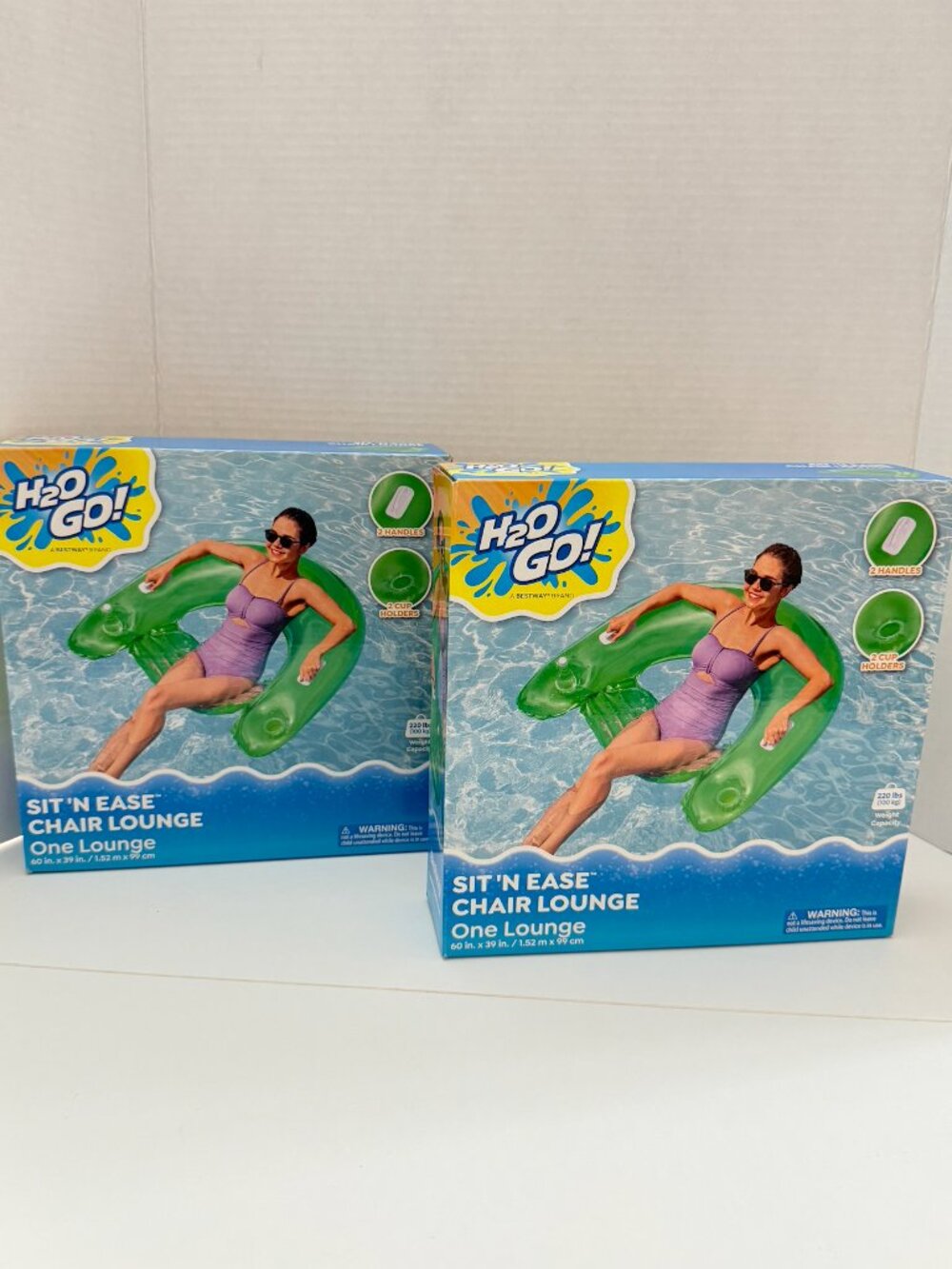 Bestway Sit N Ease Pool Chair Lounges Set of 2 Green 60" Inflatable NEW